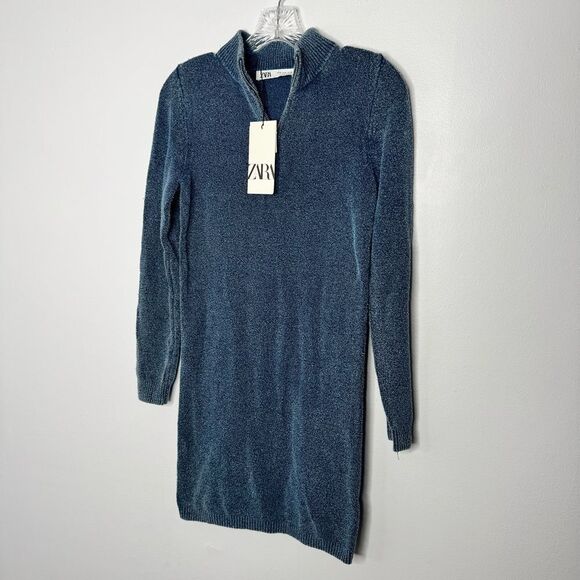 ZARA Blue Knit Dress Size Medium - Picture 2 of 6